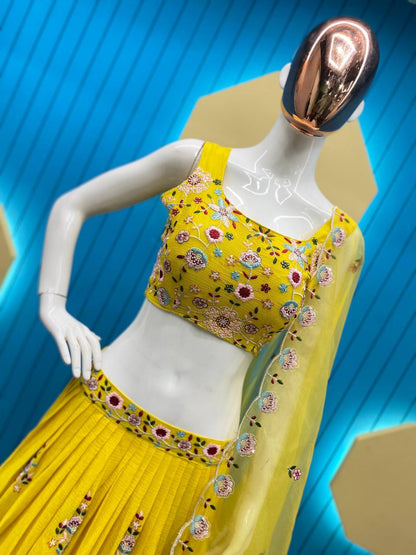 DESIGNER WESTERN STYLE CHINON CO-ORD SET WITH MULTI-THREAD SEQUINS BLAZER, TUBE CHOLI, HEAVY FLAIR SHARARA & DUPATTA