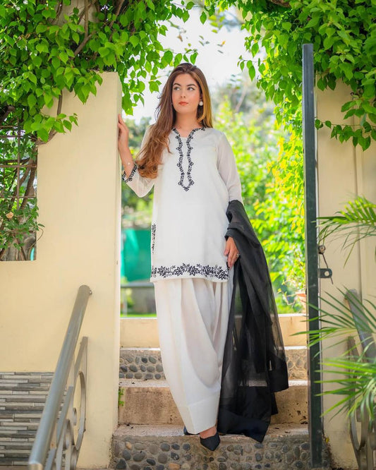 DESIGNER EXCLUSIVE FARSI SALWAR SUIT IN ROMAN SILK WITH ORGANZA DUPATTA