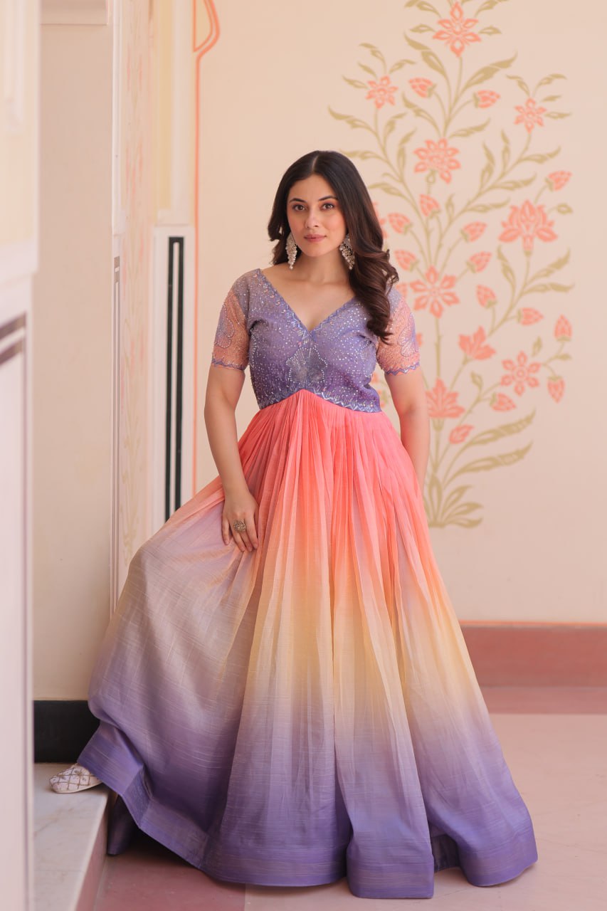 ELEGANT GOLD CRUSH GOWN WITH BEADS EMBROIDERY – PERFECT FOR OCCASIONS