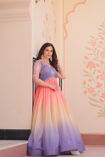 ELEGANT GOLD CRUSH GOWN WITH BEADS EMBROIDERY – PERFECT FOR OCCASIONS