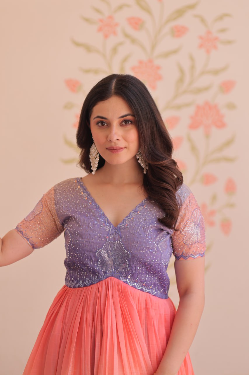 ELEGANT GOLD CRUSH GOWN WITH BEADS EMBROIDERY – PERFECT FOR OCCASIONS
