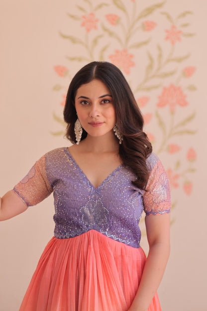 ELEGANT GOLD CRUSH GOWN WITH BEADS EMBROIDERY – PERFECT FOR OCCASIONS