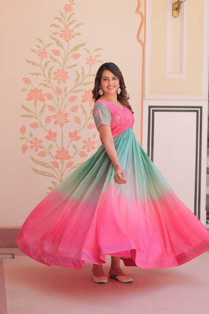 ELEGANT GOLD CRUSH GOWN WITH BEADS EMBROIDERY – PERFECT FOR OCCASIONS