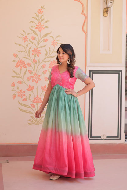 ELEGANT GOLD CRUSH GOWN WITH BEADS EMBROIDERY – PERFECT FOR OCCASIONS