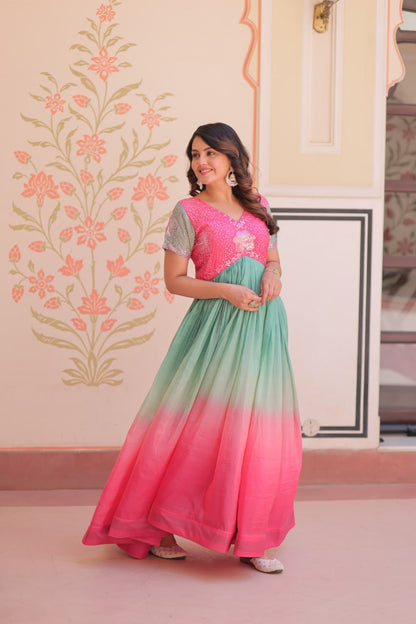 ELEGANT GOLD CRUSH GOWN WITH BEADS EMBROIDERY – PERFECT FOR OCCASIONS