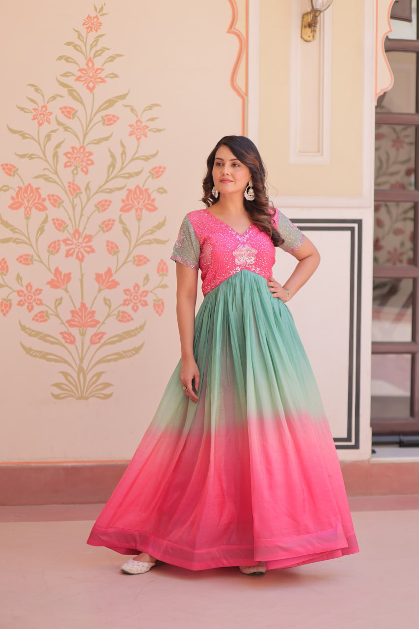 ELEGANT GOLD CRUSH GOWN WITH BEADS EMBROIDERY – PERFECT FOR OCCASIONS