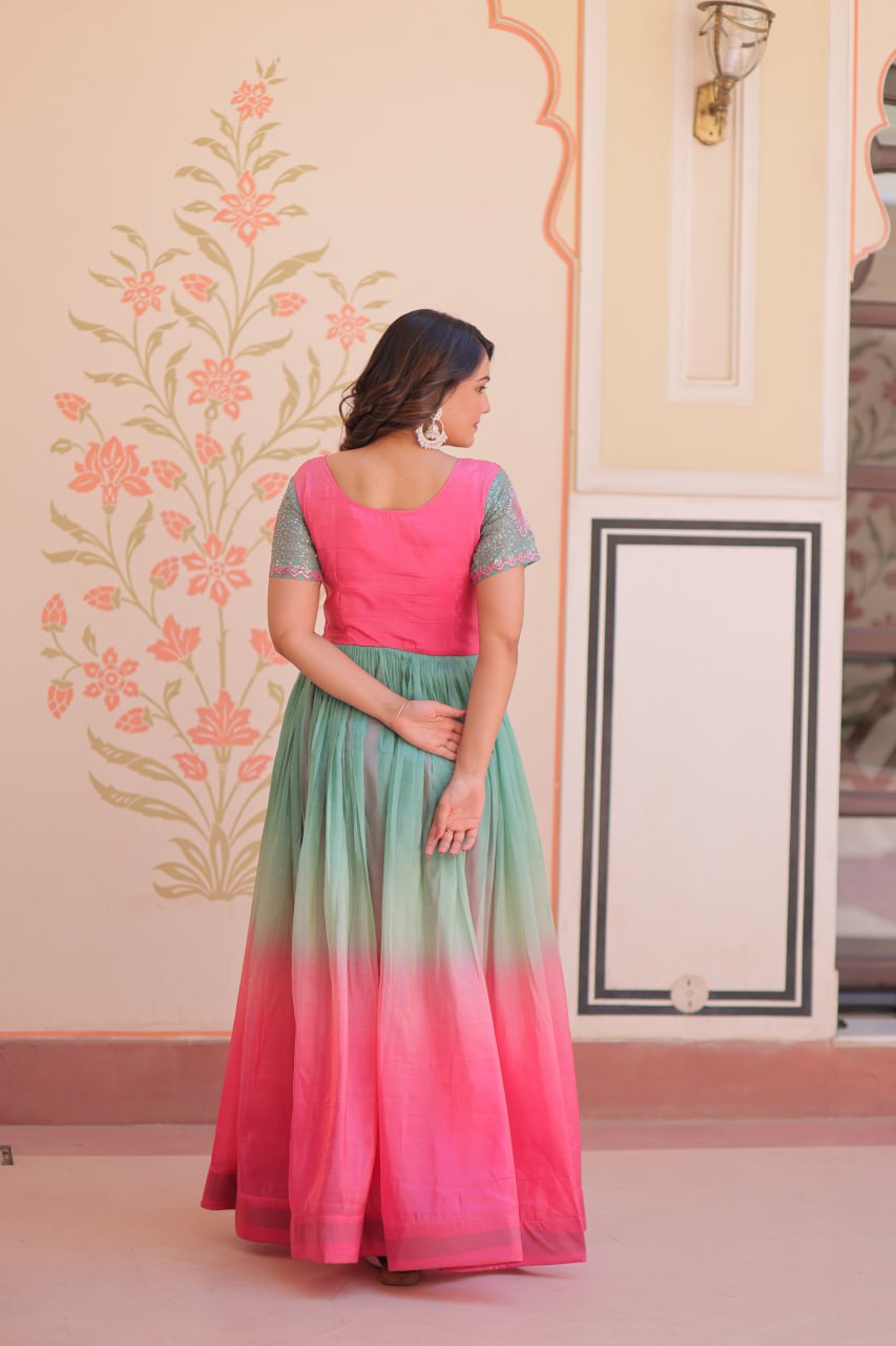 ELEGANT GOLD CRUSH GOWN WITH BEADS EMBROIDERY – PERFECT FOR OCCASIONS
