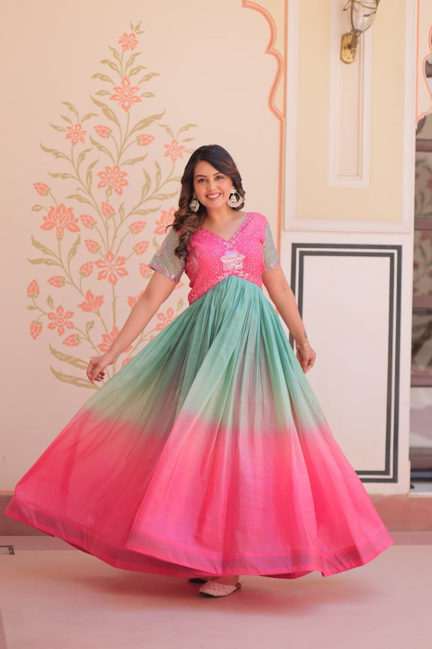 ELEGANT GOLD CRUSH GOWN WITH BEADS EMBROIDERY – PERFECT FOR OCCASIONS