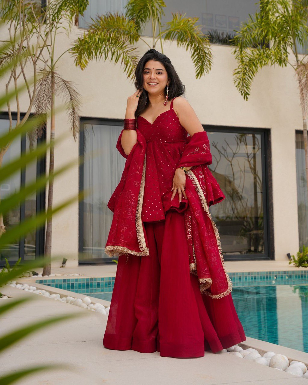 ELEGANT TABBY ORGANZA CO-ORD SET WITH MUKESH WORK & DUPATTA