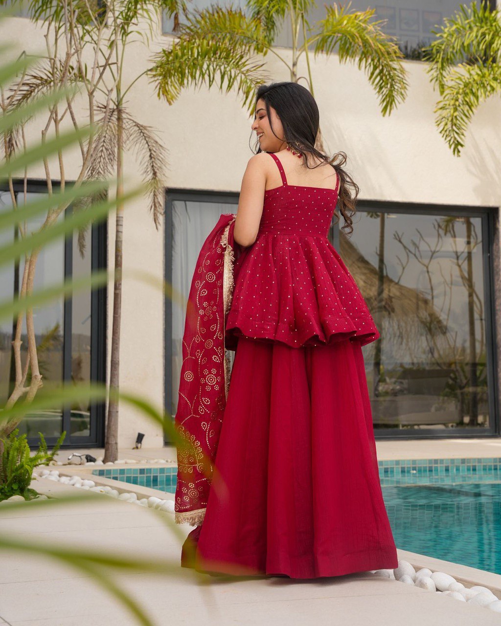 ELEGANT TABBY ORGANZA CO-ORD SET WITH MUKESH WORK & DUPATTA