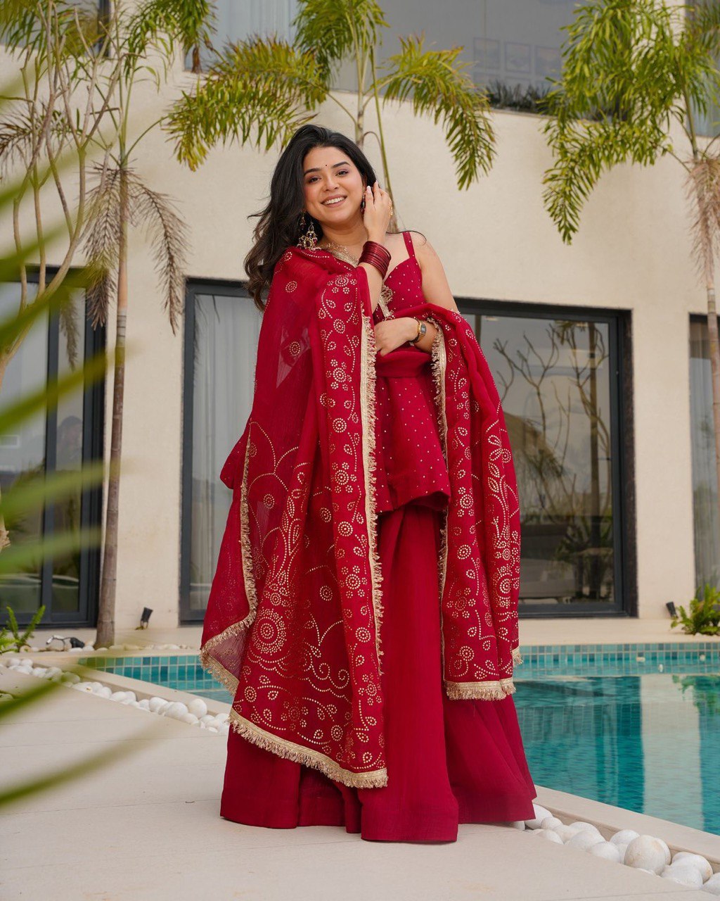 ELEGANT TABBY ORGANZA CO-ORD SET WITH MUKESH WORK & DUPATTA