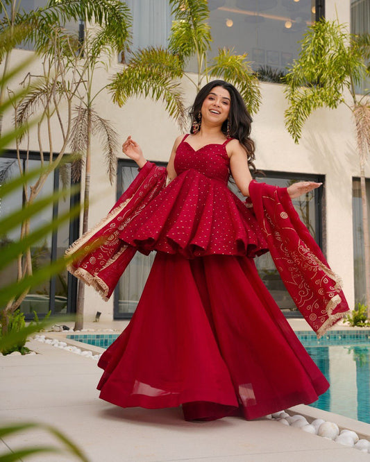 ELEGANT TABBY ORGANZA CO-ORD SET WITH MUKESH WORK & DUPATTA