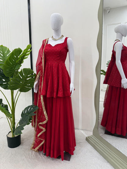 ELEGANT TABBY ORGANZA CO-ORD SET WITH MUKESH WORK & DUPATTA
