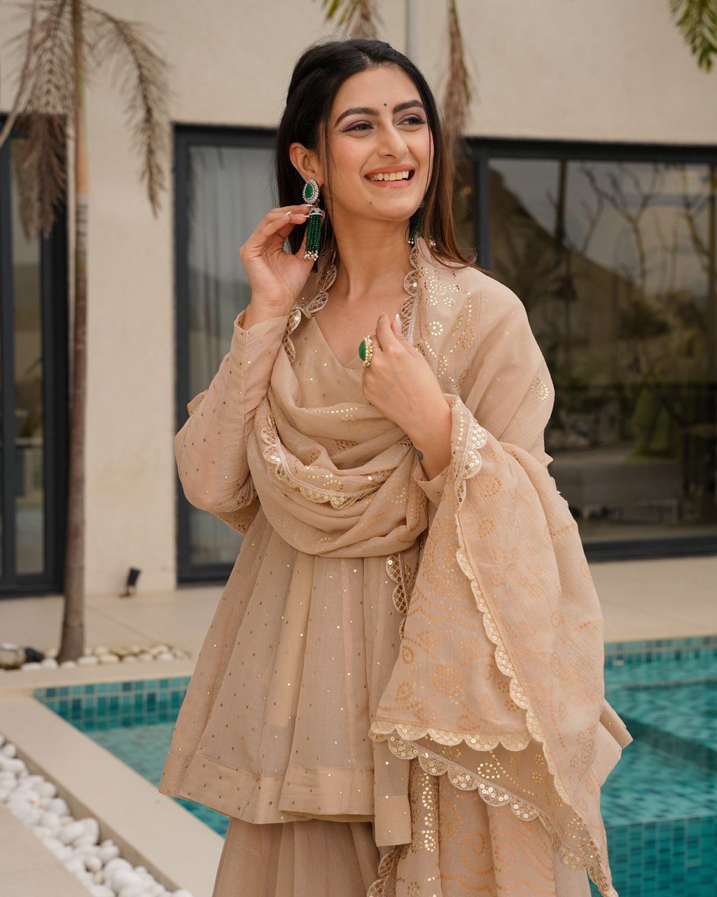 ELEGANT TABBY ORGANZA CO-ORD SET WITH MUKESH WORK & DUPATTA