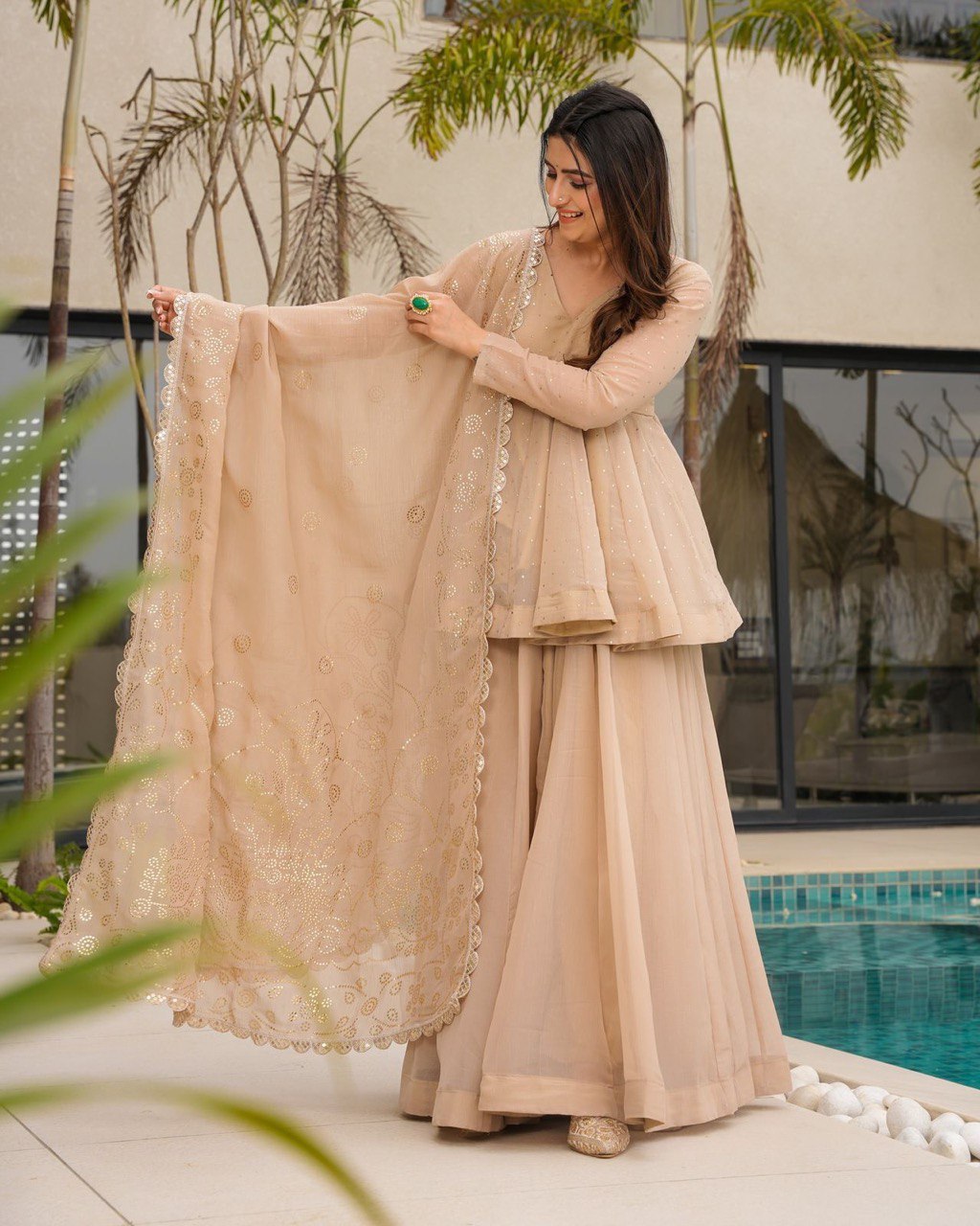 ELEGANT TABBY ORGANZA CO-ORD SET WITH MUKESH WORK & DUPATTA