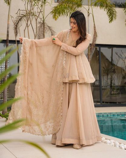 ELEGANT TABBY ORGANZA CO-ORD SET WITH MUKESH WORK & DUPATTA