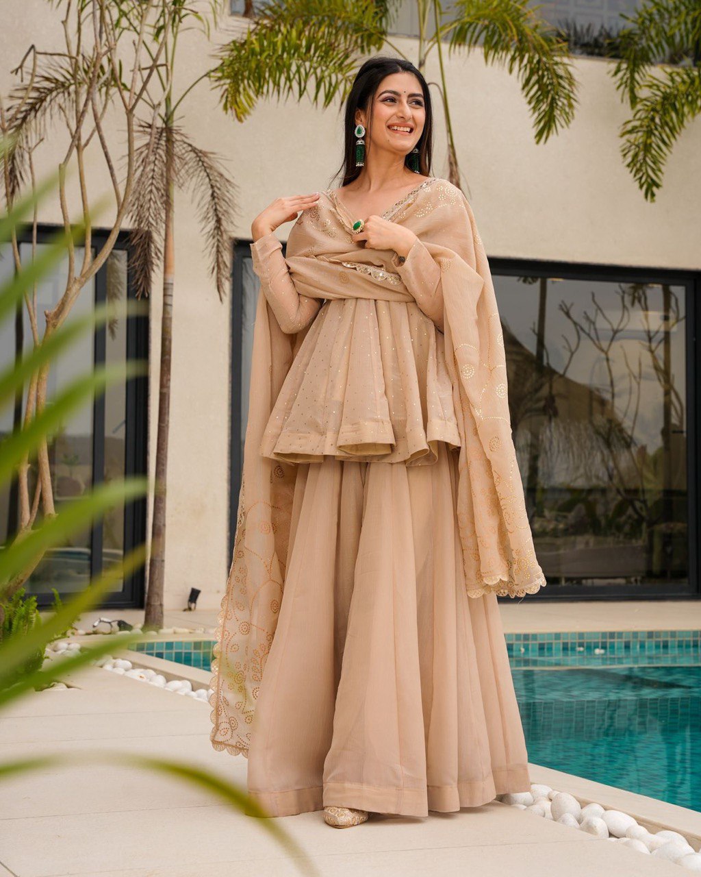 ELEGANT TABBY ORGANZA CO-ORD SET WITH MUKESH WORK & DUPATTA