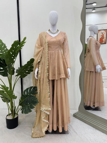 ELEGANT TABBY ORGANZA CO-ORD SET WITH MUKESH WORK & DUPATTA