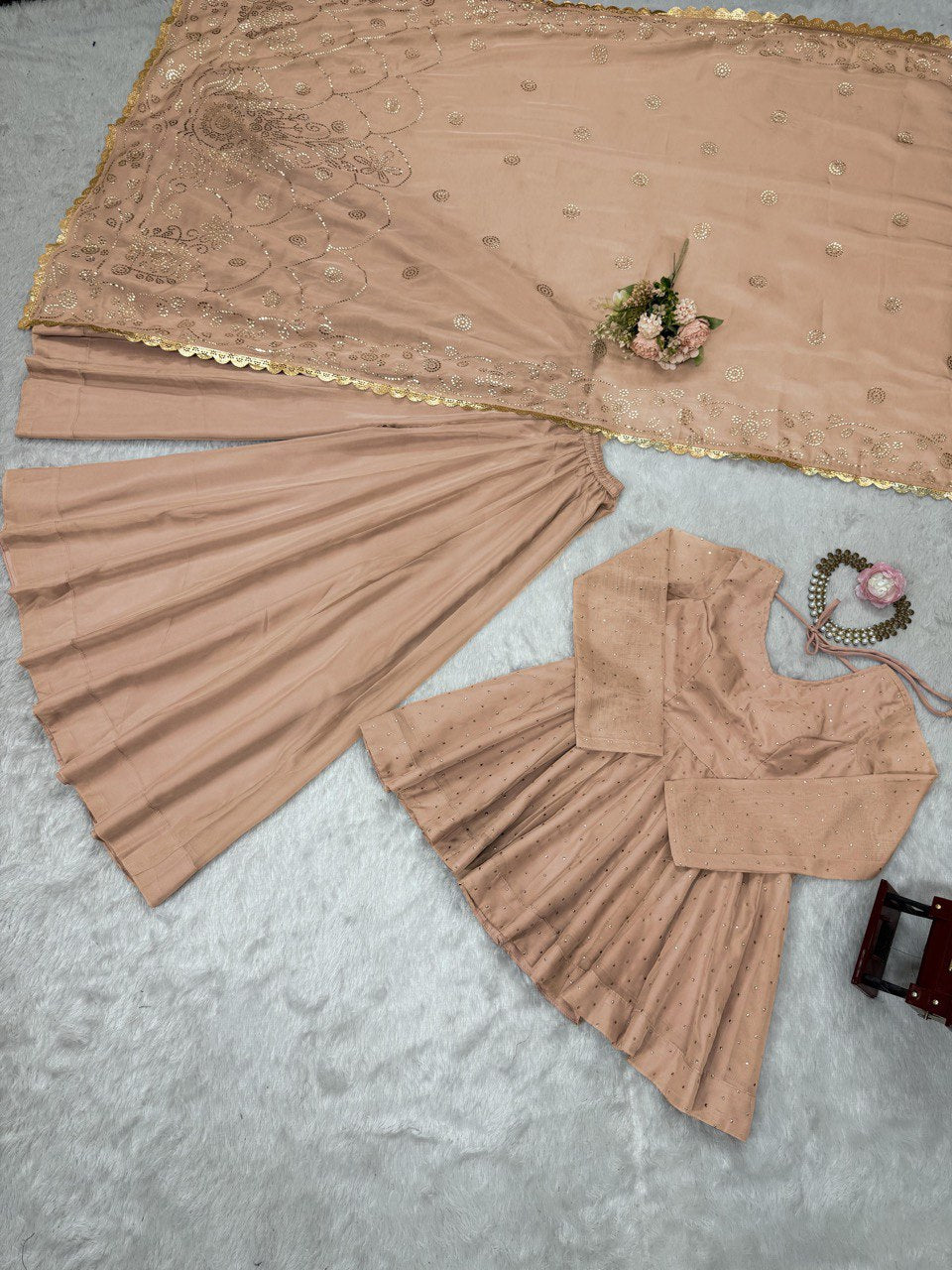 ELEGANT TABBY ORGANZA CO-ORD SET WITH MUKESH WORK & DUPATTA