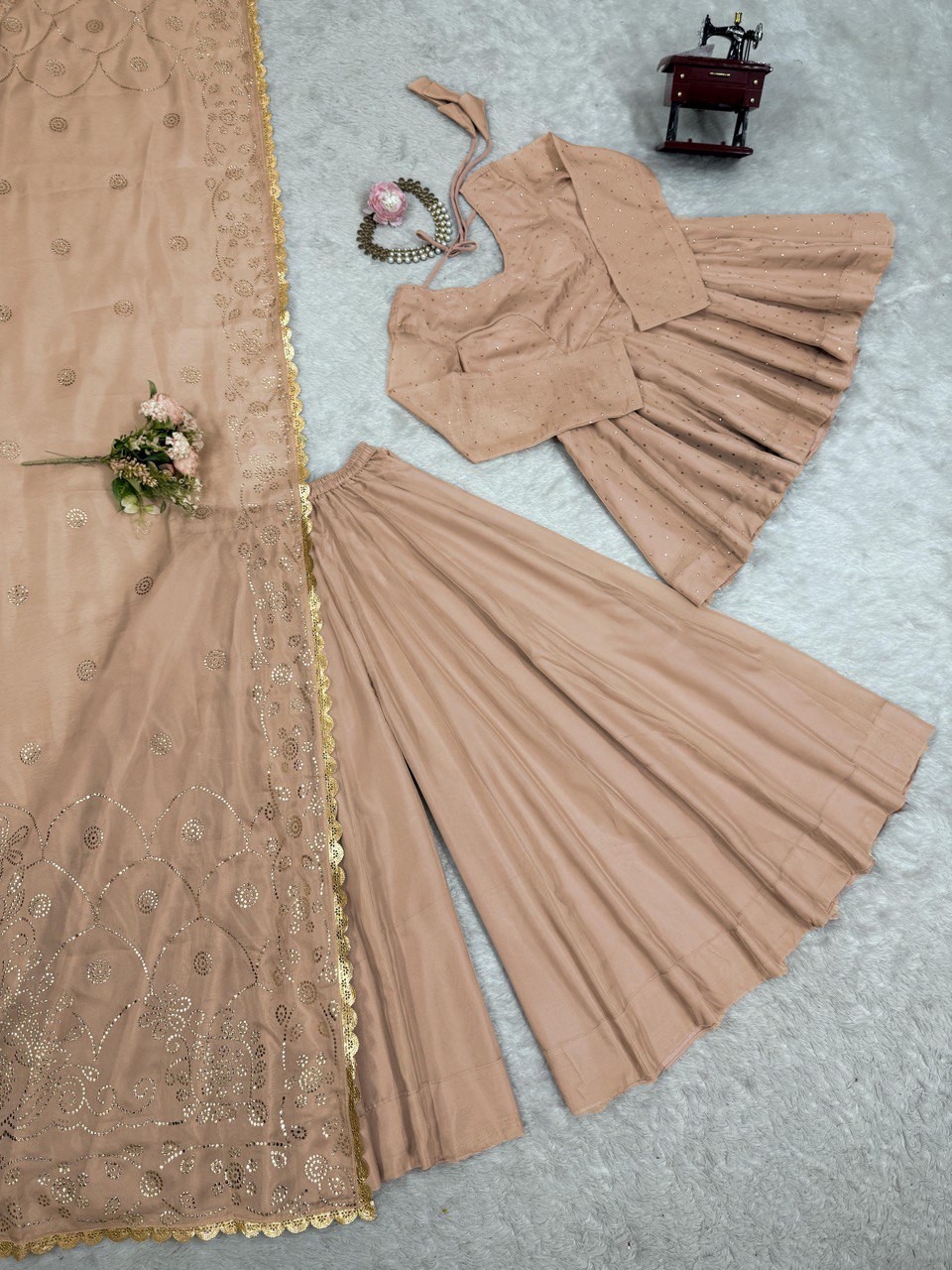 ELEGANT TABBY ORGANZA CO-ORD SET WITH MUKESH WORK & DUPATTA