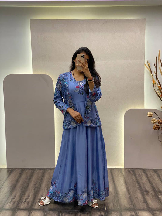 DESIGNER FANCY WESTERN STYLE CORDING SEQUENCE WORK KOTI WITH GOWN