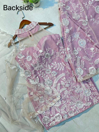TRENDING HALTER NECK KURTA & PLAZZO SET WITH DUPATTA IN BUTTERFLY NET