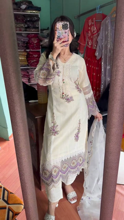 EID SPECIAL – EXQUISITE EMBROIDERED TESLA SILK OUTFIT