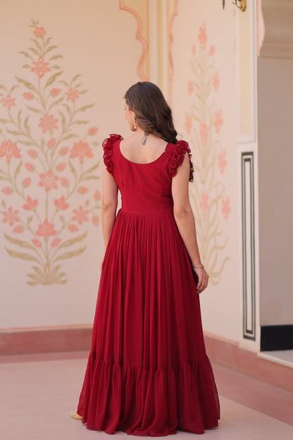 STUNNING FAUX BLOOMING GOWN WITH SEQUINS & MULTITHREADED BEADS EMBROIDERY