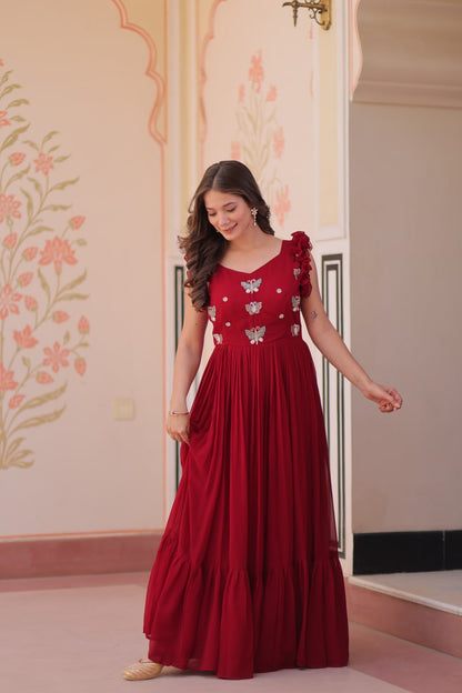 STUNNING FAUX BLOOMING GOWN WITH SEQUINS & MULTITHREADED BEADS EMBROIDERY