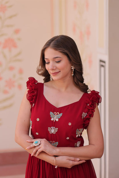 STUNNING FAUX BLOOMING GOWN WITH SEQUINS & MULTITHREADED BEADS EMBROIDERY
