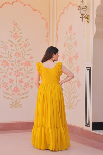 STUNNING FAUX BLOOMING GOWN WITH SEQUINS & MULTITHREADED BEADS EMBROIDERY