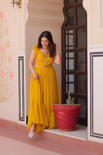 STUNNING FAUX BLOOMING GOWN WITH SEQUINS & MULTITHREADED BEADS EMBROIDERY