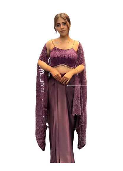 DESIGNER FANCY WESTERN STYLE RANGOLI SILK CO-ORD SET WITH SHRUG, TUBE CHOLI & DRAPED SKIRT