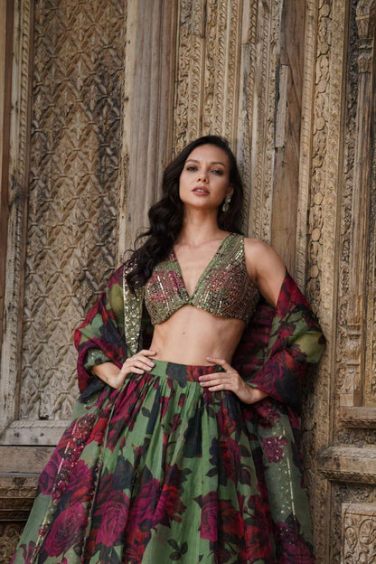ELEGANT TABBY ORGANZA DIGITAL PRINT LEHENGA SET WITH THREAD AND SEQUIN WORK