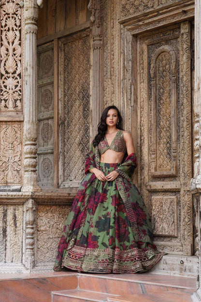ELEGANT TABBY ORGANZA DIGITAL PRINT LEHENGA SET WITH THREAD AND SEQUIN WORK