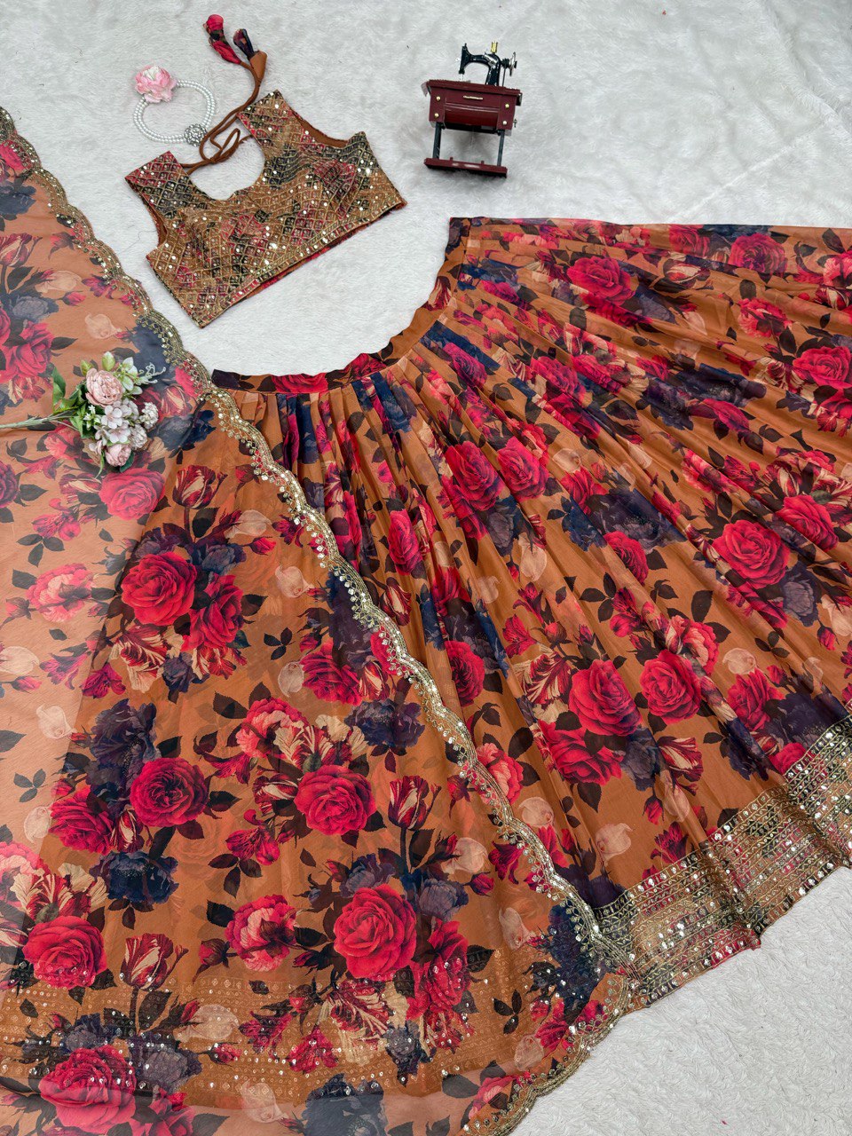 ELEGANT TABBY ORGANZA DIGITAL PRINT LEHENGA SET WITH THREAD AND SEQUIN WORK