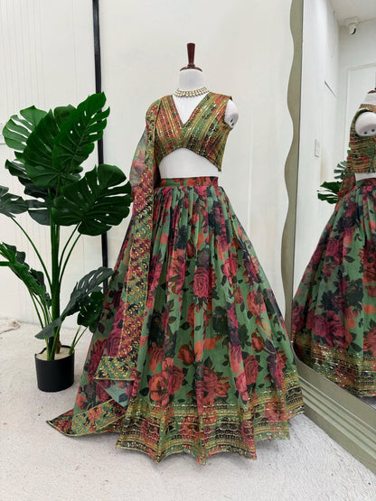 ELEGANT TABBY ORGANZA DIGITAL PRINT LEHENGA SET WITH THREAD AND SEQUIN WORK