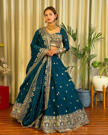 DESIGNER LEHENGA SET IN JIMI CHOO & FANDY SATIN WITH THREAD & SEQUENCE WORK