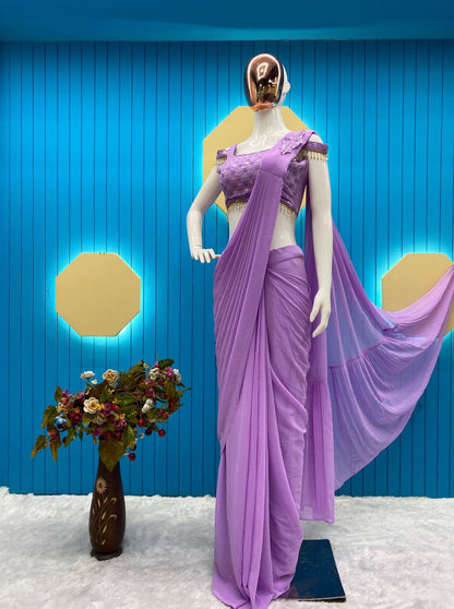 TRENDING STYLE: READY-TO-WEAR FAUX GEORGETTE SEQUINS PATCH WORK SAREE SET