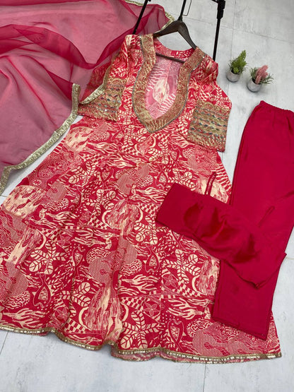 NEW TRENDY FOUR-PIECE INDO-WESTERN SET – TOP, BOTTOM, BLOUSE & DUPATTA