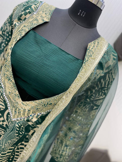 NEW TRENDY FOUR-PIECE INDO-WESTERN SET – TOP, BOTTOM, BLOUSE & DUPATTA