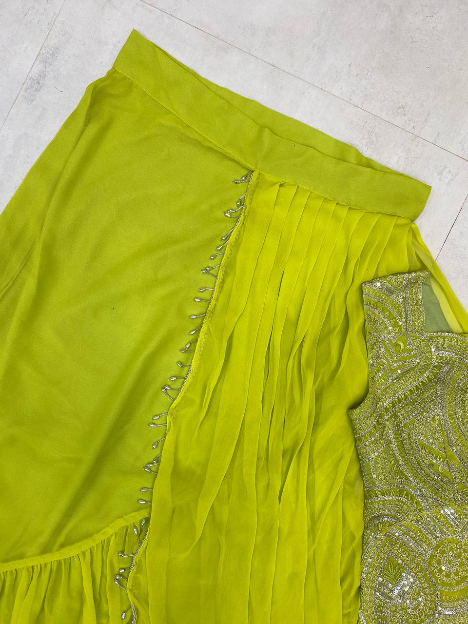 NEW READY-TO-WEAR LEHENGA SAREE WITH SLEEVELESS BLOUSE – CORDING SEQUENCE EMBROIDERY