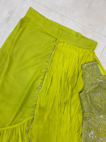 NEW READY-TO-WEAR LEHENGA SAREE WITH SLEEVELESS BLOUSE – CORDING SEQUENCE EMBROIDERY