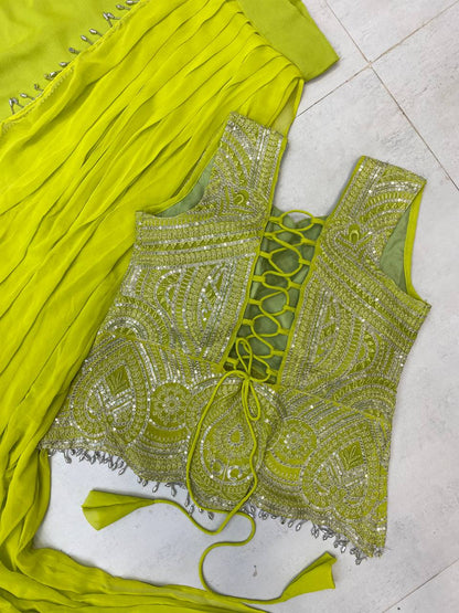 NEW READY-TO-WEAR LEHENGA SAREE WITH SLEEVELESS BLOUSE – CORDING SEQUENCE EMBROIDERY