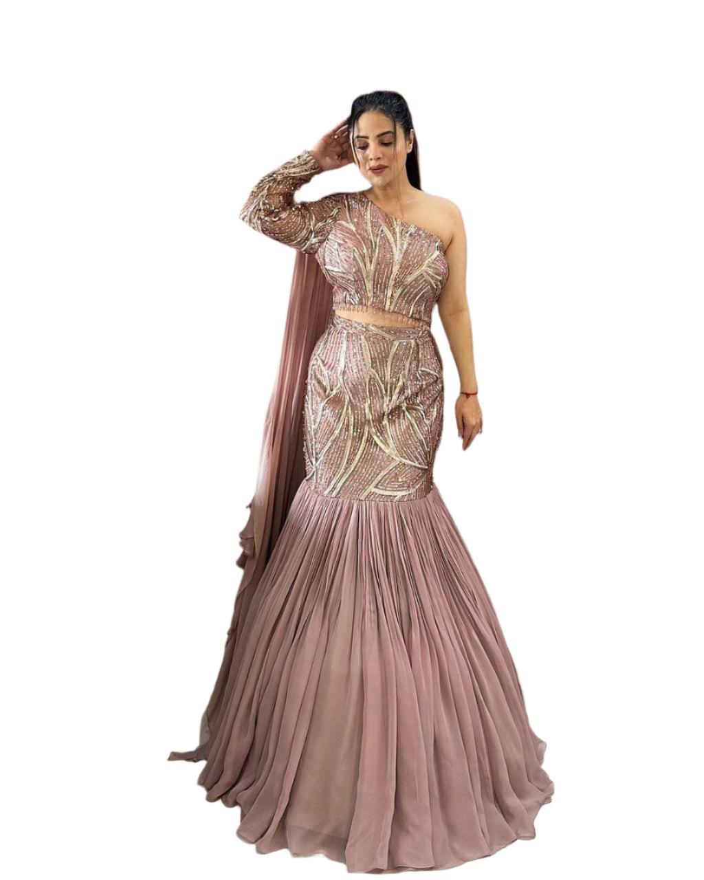 BOUTIQUE STYLE PARTY-WEAR FAUX GEORGETTE SEQUINS RUFFLE LEHENGA WITH BLOUSE & ATTACHED DUPATTA