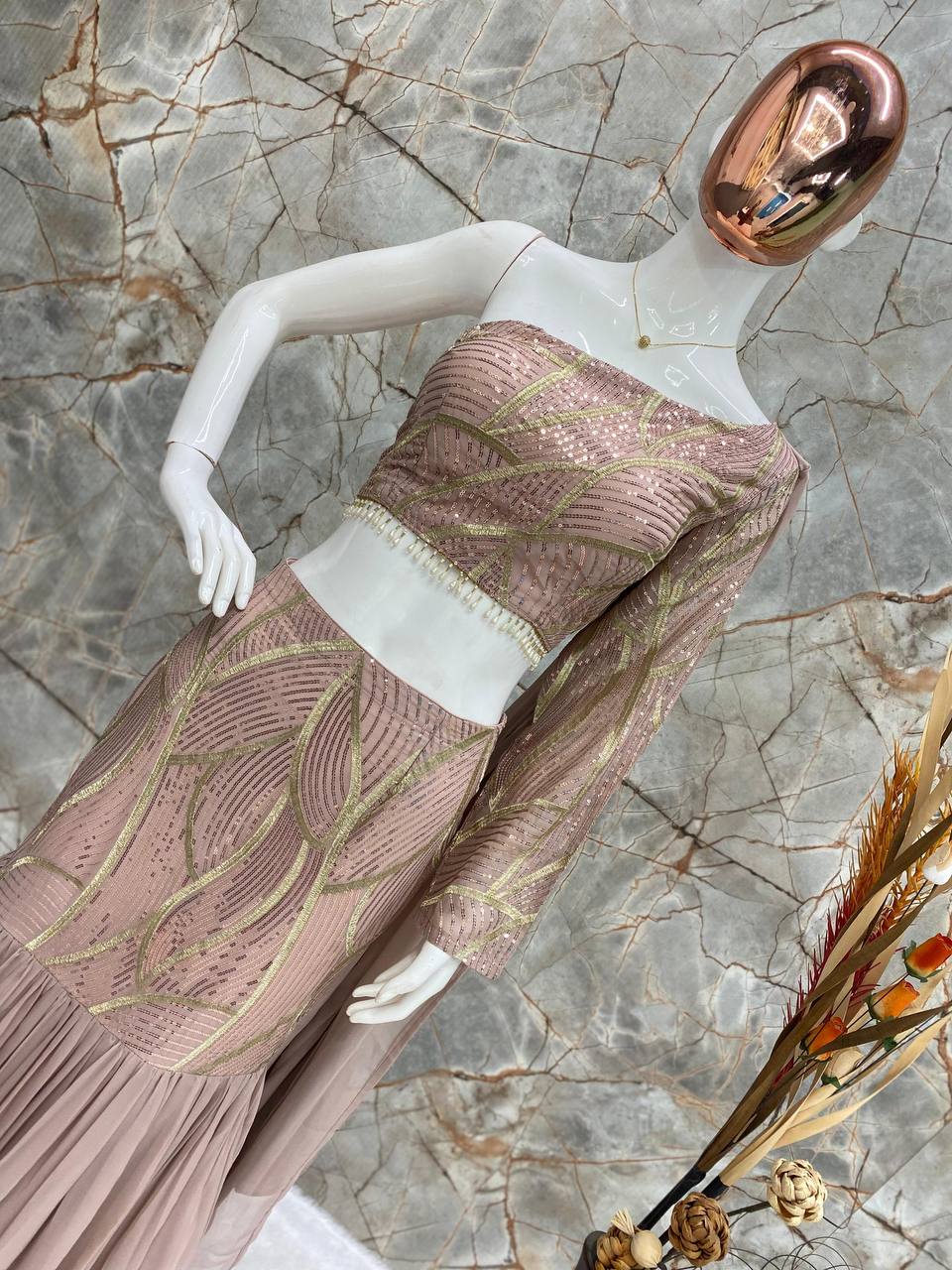 BOUTIQUE STYLE PARTY-WEAR FAUX GEORGETTE SEQUINS RUFFLE LEHENGA WITH BLOUSE & ATTACHED DUPATTA