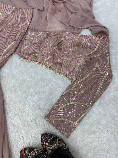 BOUTIQUE STYLE PARTY-WEAR FAUX GEORGETTE SEQUINS RUFFLE LEHENGA WITH BLOUSE & ATTACHED DUPATTA