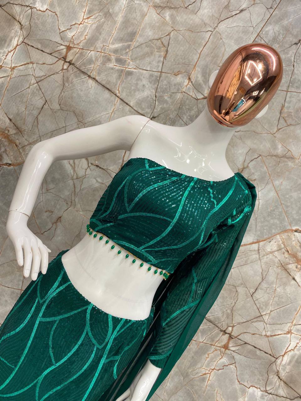 BOUTIQUE STYLE PARTY-WEAR FAUX GEORGETTE SEQUINS RUFFLE LEHENGA WITH BLOUSE & ATTACHED DUPATTA