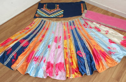 PREMIUM HEAVY DIAMOND SATIN SILK LEHENGA CHOLI SET WITH DIGITAL PRINT & MIRROR EMBROIDERY