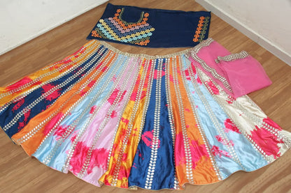 PREMIUM HEAVY DIAMOND SATIN SILK LEHENGA CHOLI SET WITH DIGITAL PRINT & MIRROR EMBROIDERY